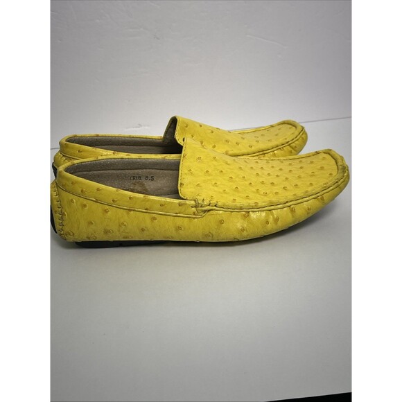 Taino Yellow Ostrich Embossed Leather Slip On Loafer Shoes Inner Sole Sz 11 Mens main image 7
